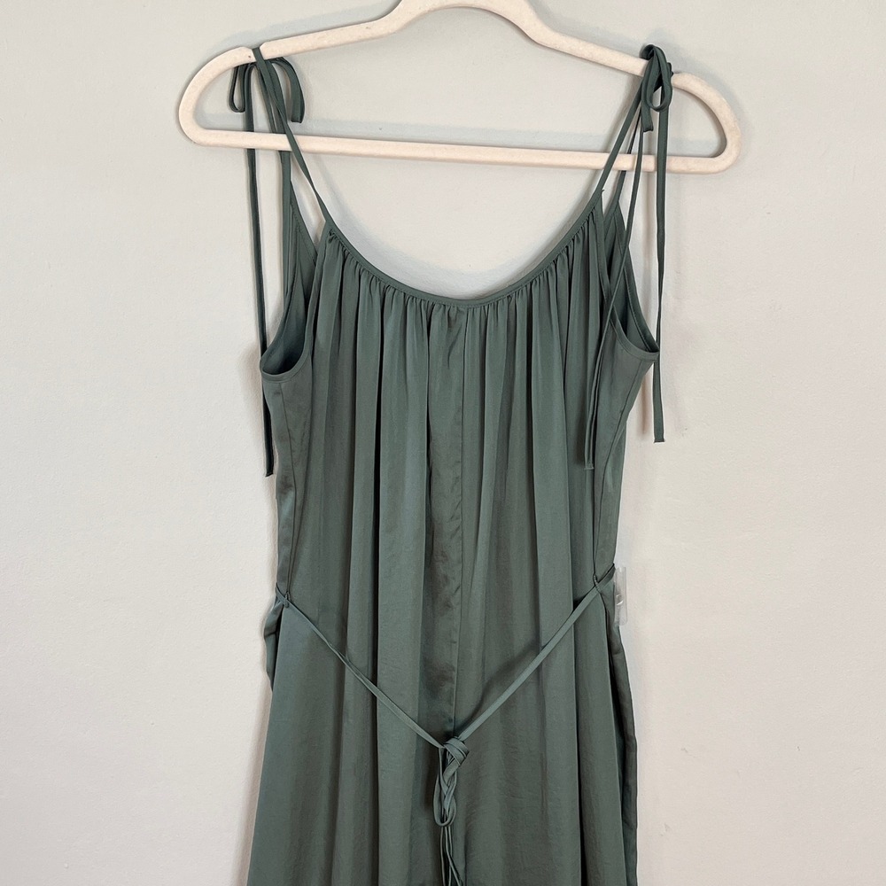 Victoria's Secret Jumpsuit Olive Green‎ Satin Tie Strap Balloon Leg Boho Chic M - Picture 3 of 11